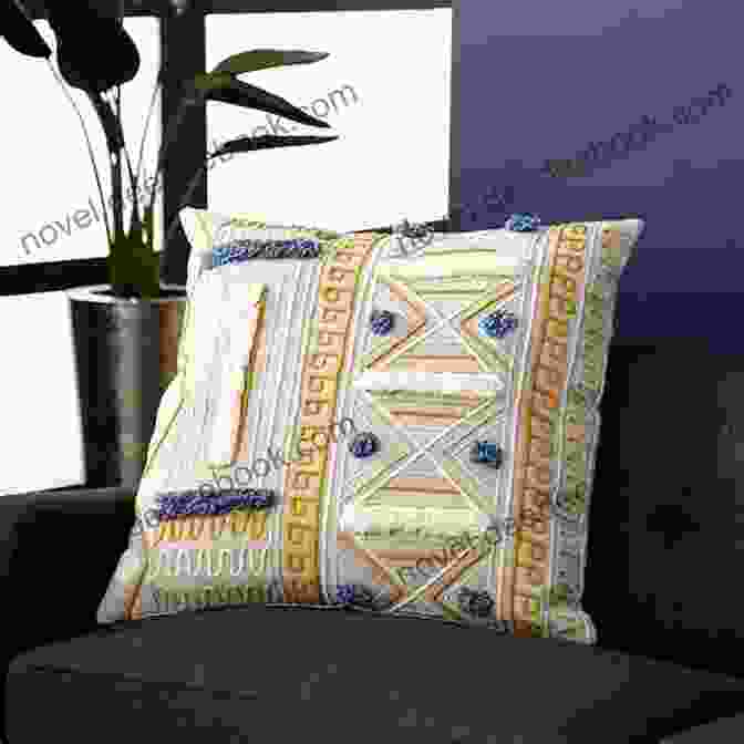 A Boho Throw Pillow With Intricate Embroidery And Fringe Details Using Floss Ribbonwork. Contemporary Candlewick Embroidery: 25 Home Decor Accents Featuring Colored Floss Ribbonwork