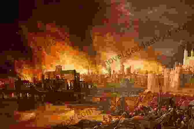 A Dramatic Depiction Of The Great Fire Of London Engulfing Whitehall, With Towering Flames Consuming The Historic Palace. A History Of White Hall: House Of Clay (Landmarks)