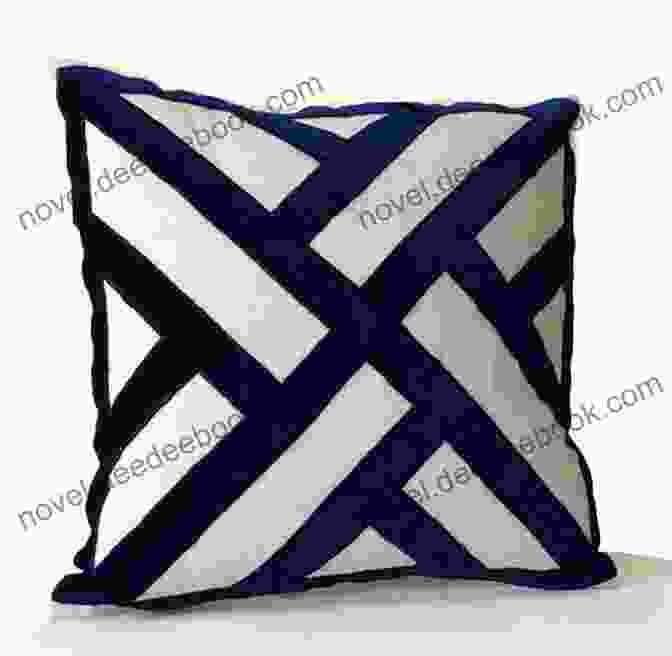 A Geometric Throw Pillow With Navy Blue And White Stripes Created Using Floss Ribbonwork. Contemporary Candlewick Embroidery: 25 Home Decor Accents Featuring Colored Floss Ribbonwork