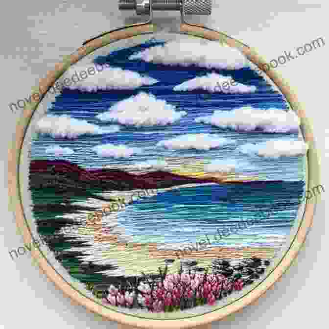 A Large Wall Hanging Featuring A Vibrant Landscape Scene Embroidered With Floss Ribbonwork. Contemporary Candlewick Embroidery: 25 Home Decor Accents Featuring Colored Floss Ribbonwork